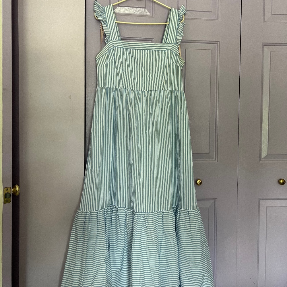 Gal Meets Glam Blue and White Striped Maxi Styled Size 14 Dress